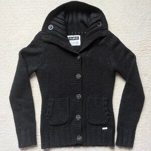 Zoo York Chunky Knit Warm Thick Funnel Neck Cardigan Sweater Women's Small black